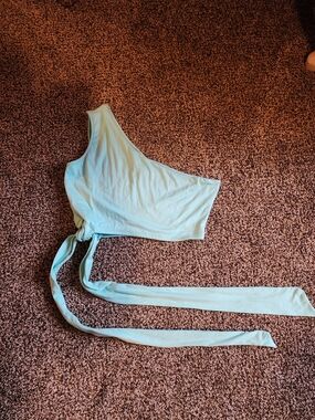 Asymmetrical Mint Green Tie-Waist Crop Top